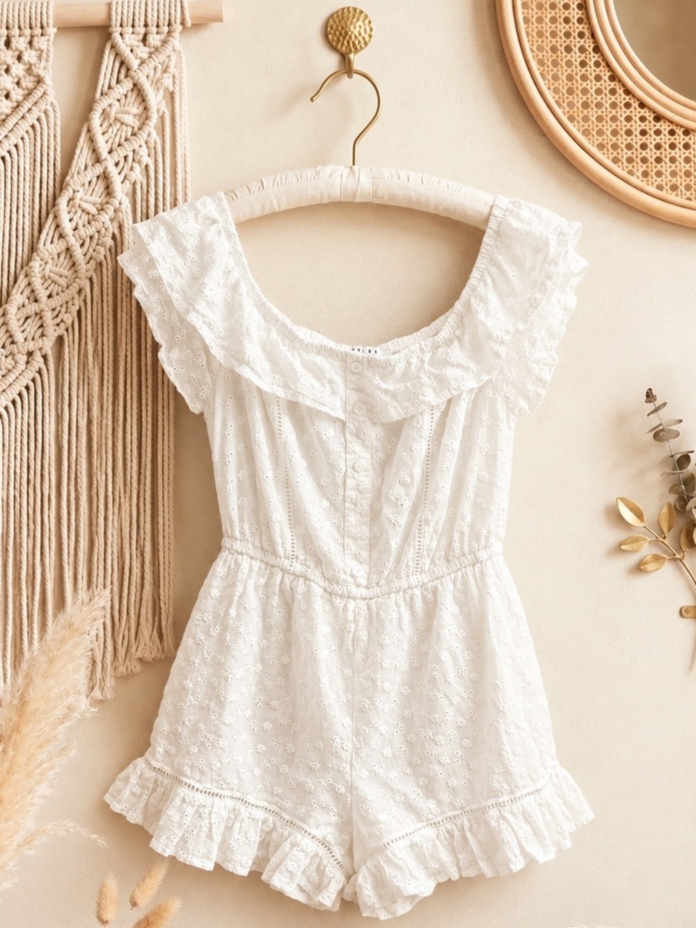 FAVLUX White Eyelet Ruffle Romper